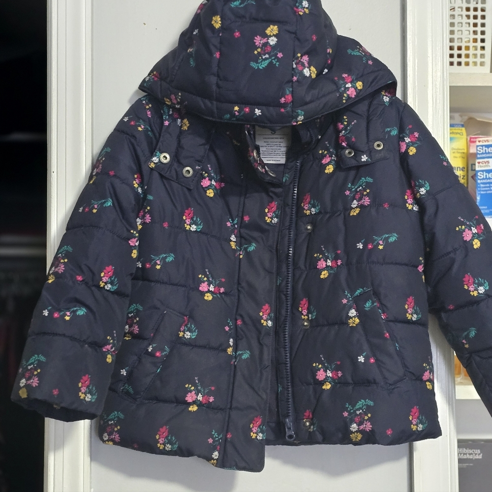 GAP Kids Floral Puffer Jacket - Navy